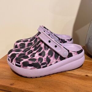 CROCS Kids Purple and Black Leopard Sandals